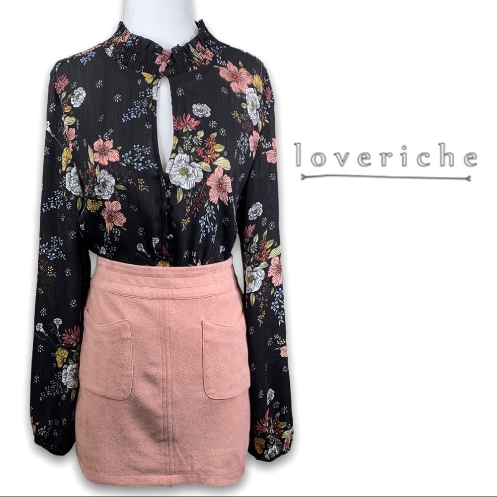Love Riche Black Sheer Floral Long Sleeve Blouse